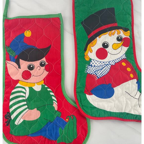 2 Vintage Christmas Stockings - Elf Stocking and Snowman Stocking - Picture 2 of 5